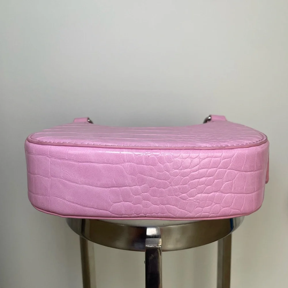 Zara Croc Embossed Top Handle Bag with Strap Pink Silver - Picture 9 of 16